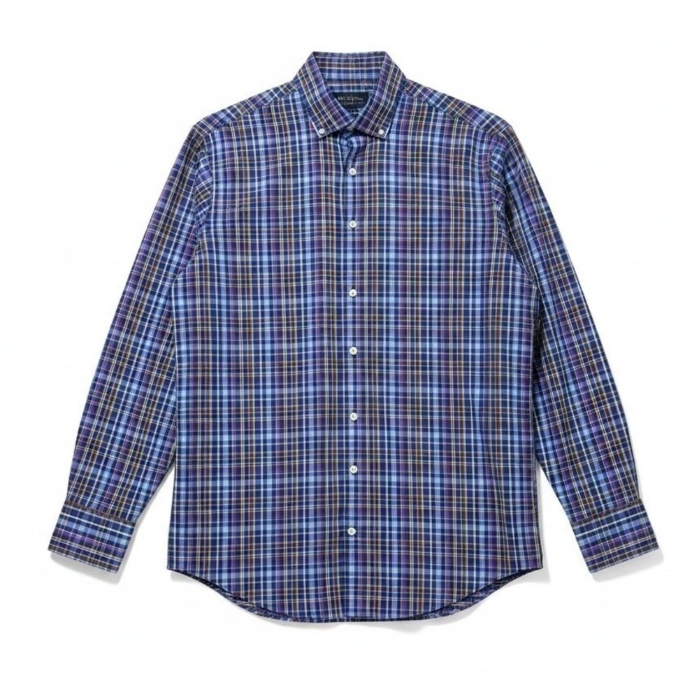 Peter Millar Plaid Button Down Shirt Men's L Blue Multi Preppy EUC